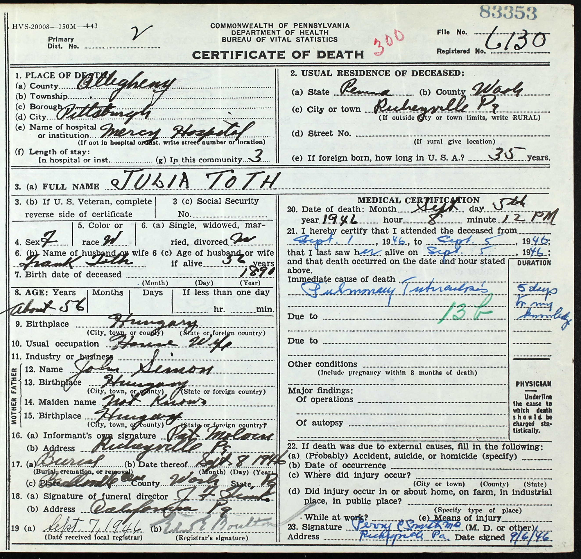 death certificate